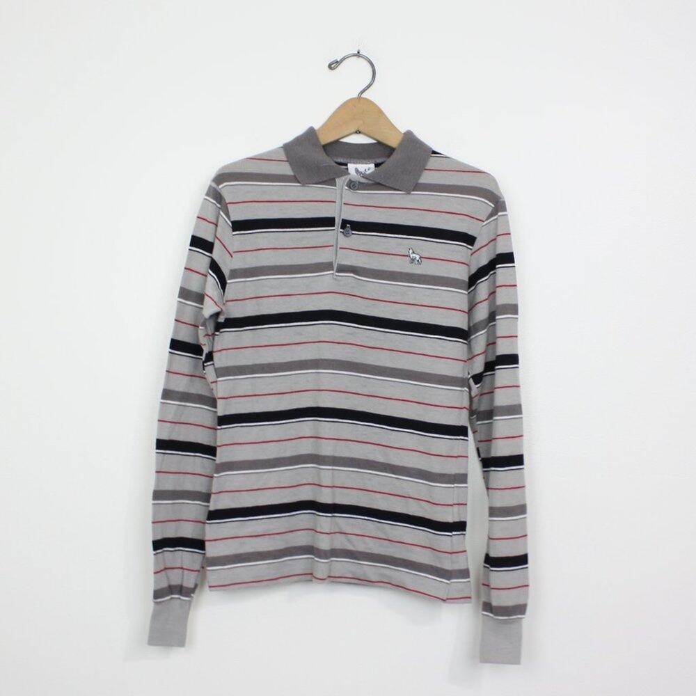 Vintage Coyote Polo Shirt Boys Size 14-16 Gray Long Sleeve Stripe